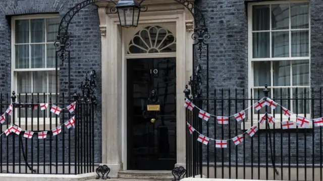 10 Downing Street covered in England flags in support of the Three Lions at Euro 2024