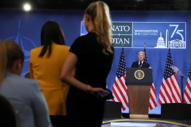 President Joe Biden takes questions from the news media