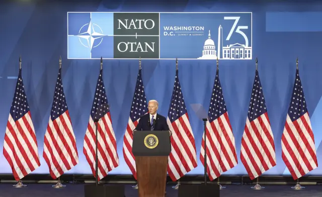 President Joe Biden during a news conference at Nato