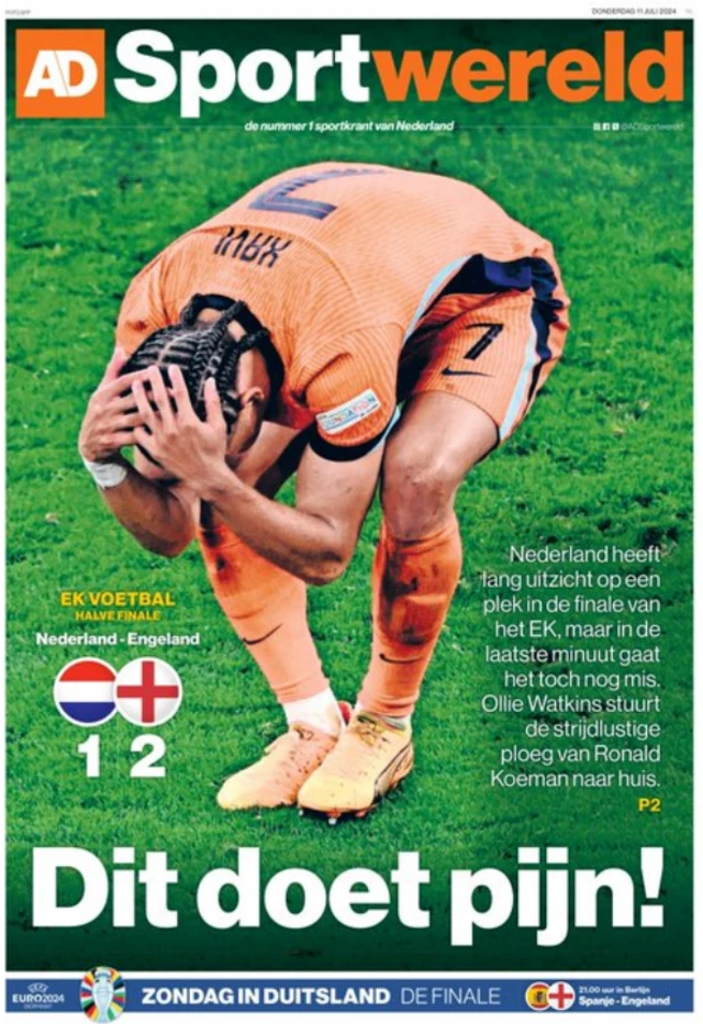 Front page of the Algemeen Dagblad sport section on 11 July 2024