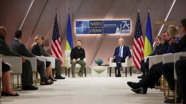 Biden and Ukraine's President Volodymyr Zelensky attend a bilateral meeting