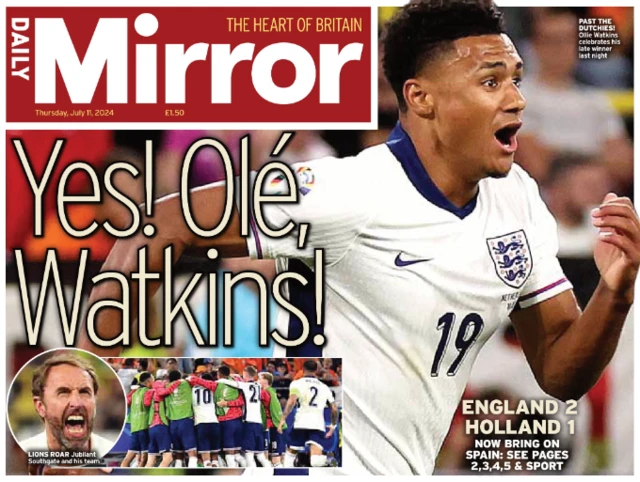 Front page of the Daily Mirror on 11 July 2024