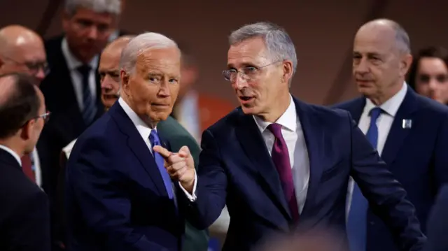 Biden meets with Nato Secretary Jens Stoltenberg as they arrive for a meeting