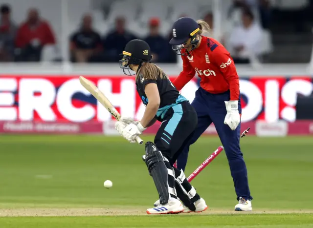 Izzy Gaze is bowled by Sophie Ecclestone