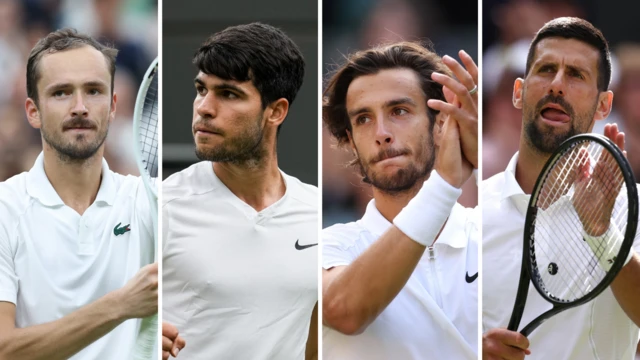 Split picture of Daniil Medvedev, Carlos Alcaraz, Lorenzo Musetti and Novak Djokovic