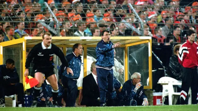 Manager Graham Taylor shouts instructions during the World Cup qualifier away to the Netherlands in 1993