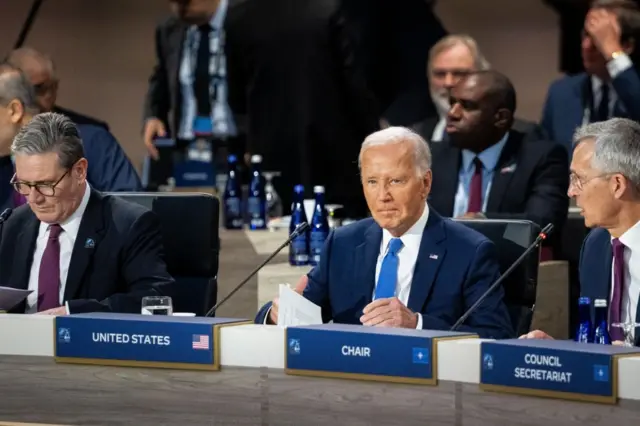 US President Joe Biden sits alongside Keir Starmer, the UK prime minister