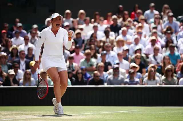 Donna Vekic celebrates winning a point