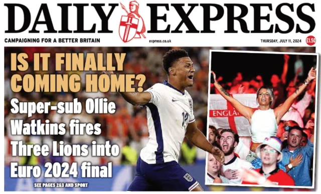 Front page of the Daily Express on 11 July 2024