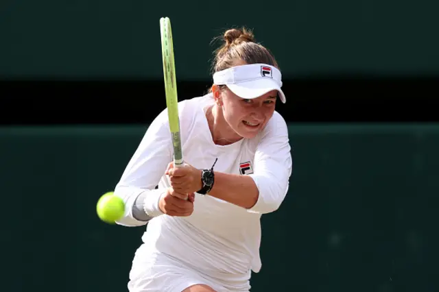 Barbora Krejcikova of Czechia plays a backhand