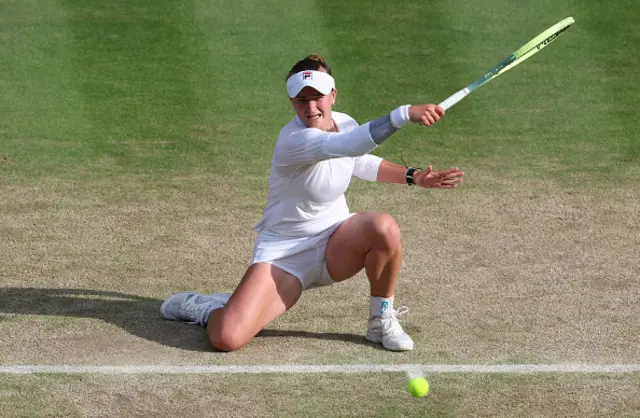 Barbora Krejcikova plays a shot