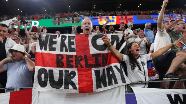 England fans celebrate in Dortmund