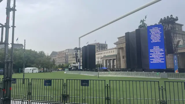 Euro 2024 fan zone in Berlin with rain about to fall