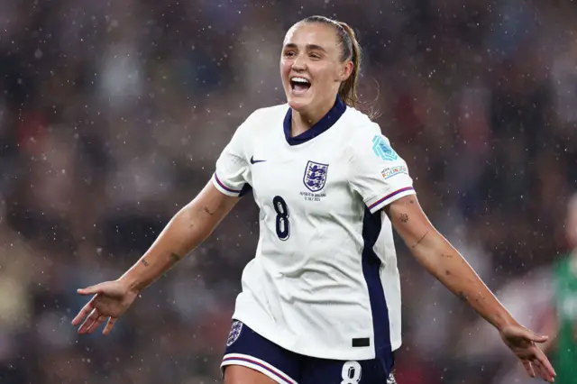 Stanway celebrates her goal from the spot