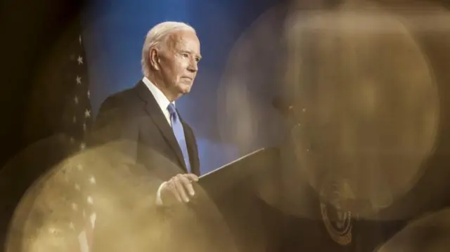 President Joe Biden giving a speech at the Nato summuit