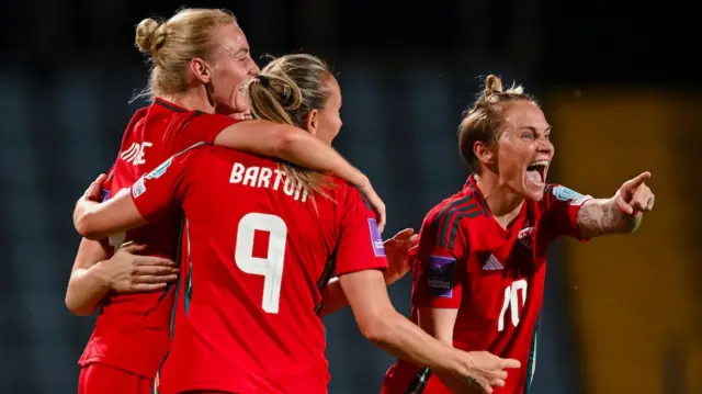 Wales' Sophie Ingle scores and celebrates 0-2 during the UEFA Women’s Euro 2025 qualifier League B match between Croatia Women and Wales Women