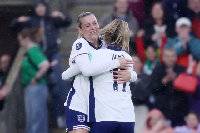 Russo and Mead embrace after Russo's goal