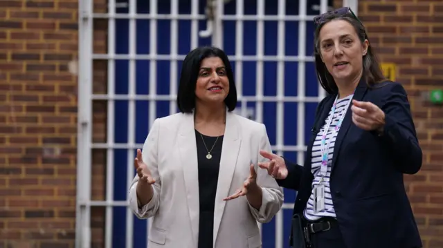 Justice Secretary Shabana Mahmood with Governor Sarah Bott at a prison in Bedford.