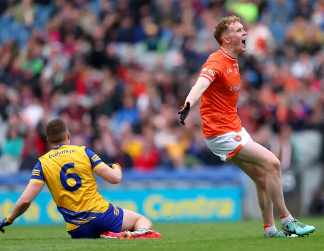 Armagh forward Conor Turbitt celebrates his goal against Roscommon