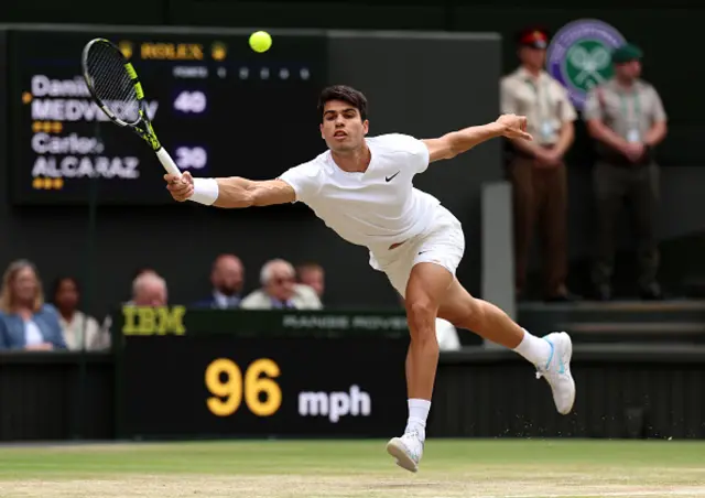 Carlos Alcaraz of Spain plays a forehand