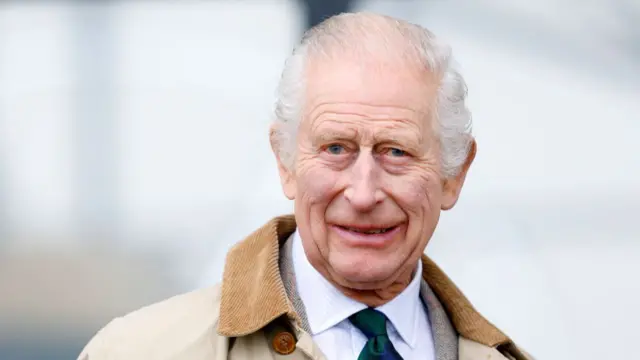 King Charles III (wearing the official tie of the Royal Windsor Horse Show) attends the Royal Windsor Endurance event in Windsor Great Park on day 3 of the 2024 Royal Windsor Horse Show on May 3, 2024 in Windsor, England.