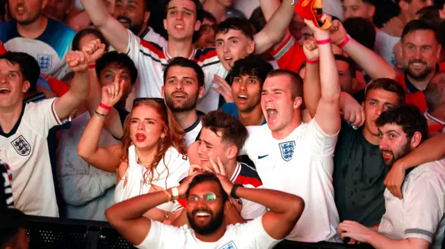 England fans celebrate at Wembley BoxPark