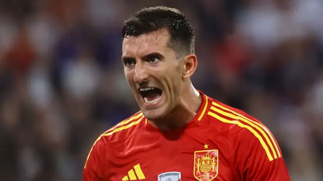 Daniel Vivian celebrates while playing for Spain at Euro 2024