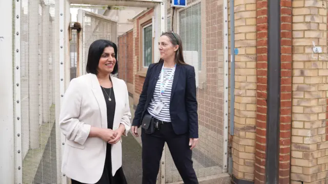 Justice Secretary Shabana Mahmood with Governor Sarah Bott at a prison in Bedford.