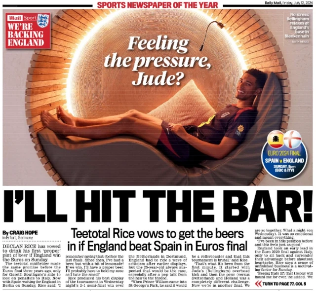 Back page of the Daily Mail on 12 July 2024