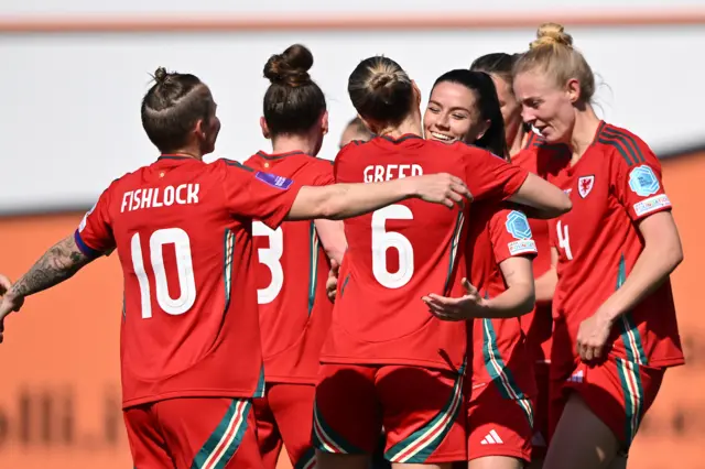 Wales celebrate in Kosovo earlier in this campaign