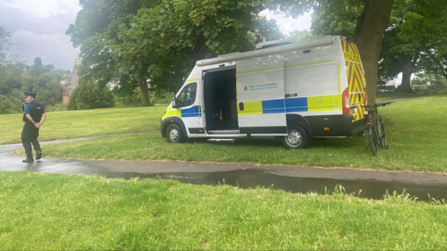 Police van parked by Clifton Suspension Bridge