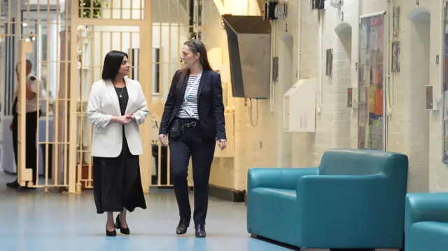 Justice Secretary Shabana Mahmood with Governor Sarah Bott at a prison in Bedford.