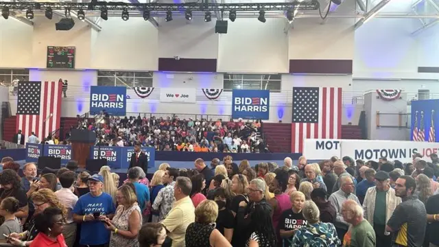 People line up to see Joe Biden