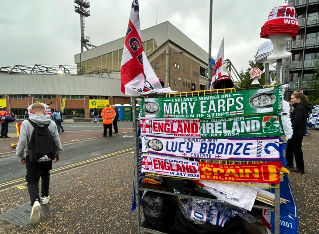 Merchandise stalls at Carrow Road