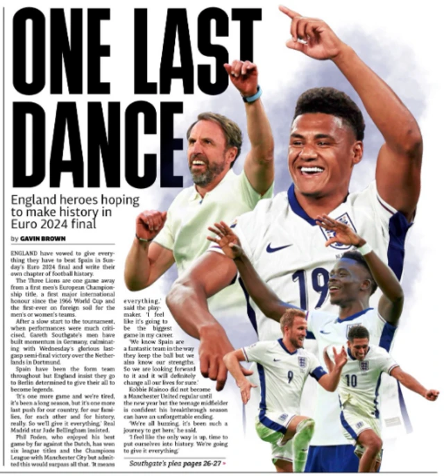 Back page of the Metro on 12 July 2024