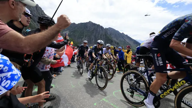 Cyclists climbing the Col du Tourmalet during the 2024 Tour de France