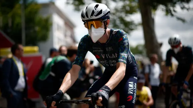 Jonas Vingegaard wearing a face mask at the 2024 Tour de France