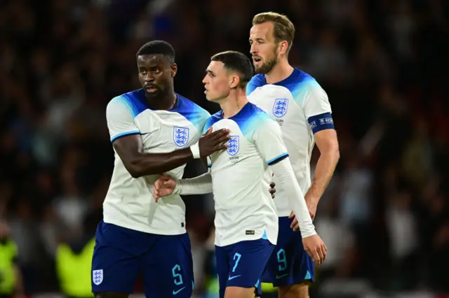 Marc Guehi, Phil Foden and Harry Kane