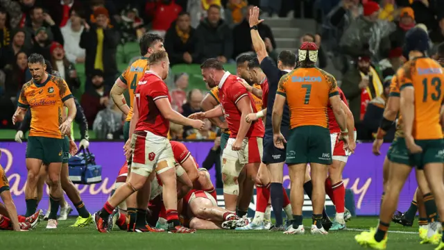 Wales celebrate try