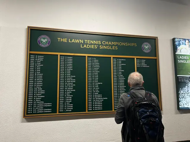 Wimbledon ladies' singles champions board