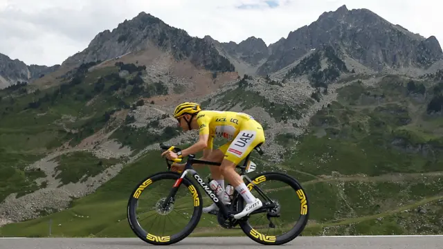 Tadej Pogacar racing during stage 14 of the 2024 Tour de France