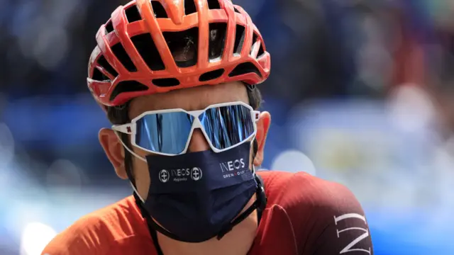 Geraint Thomas wearing a face mask before stage 14 of the 2024 Tour de France