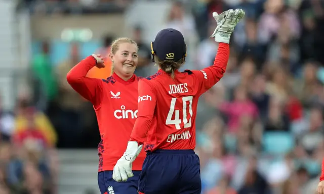 Sophie Ecclestone celebrates a wicket