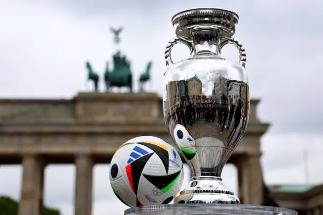 European Championship trophy at the Brandenburg Gate