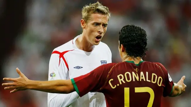 Peter Crouch and Cristiano Ronaldo