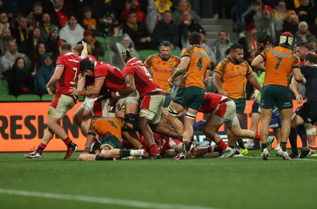 Wales score a try against Australia