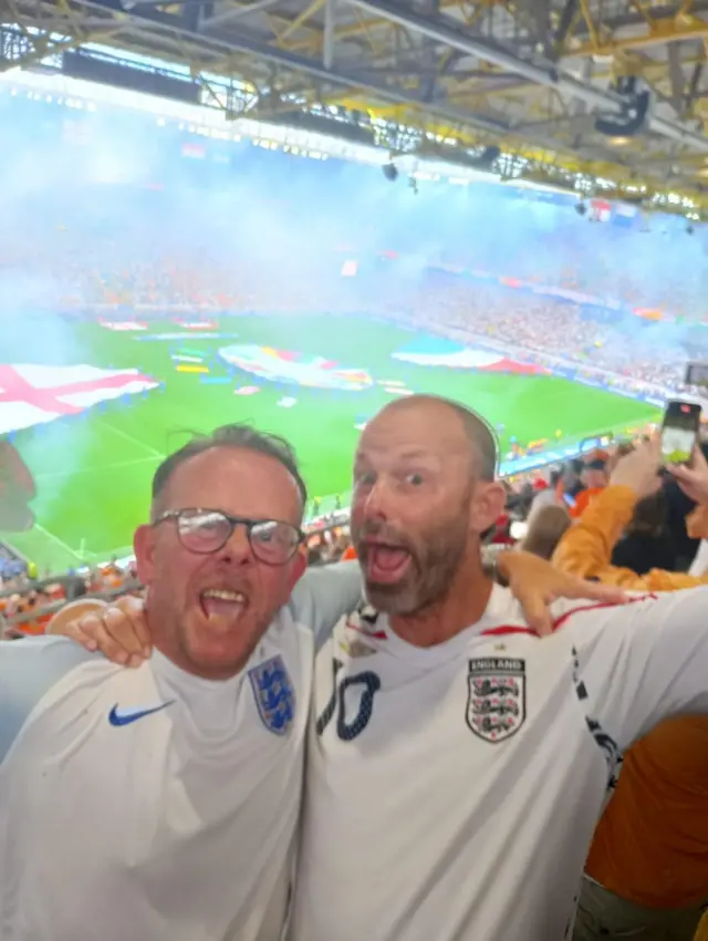 Andy Rimmer and friend at Netherlands v England