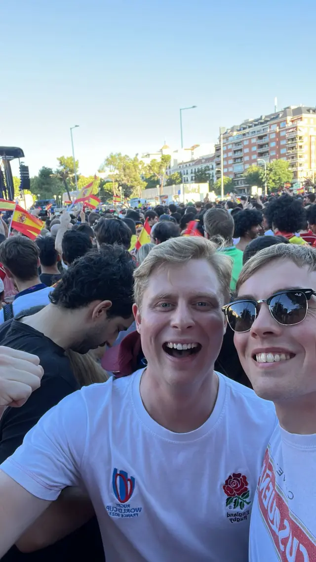 England fans in a square in Madrid