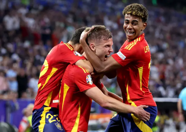 Spain celebrate semi-final goal