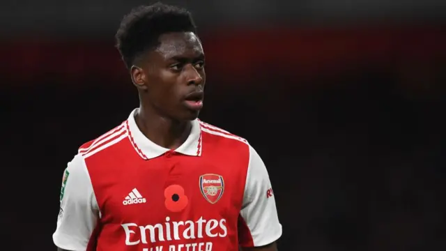 Albert Sambi Lokonga of Arsenal during the Carabao Cup Third Round match between Arsenal and Brighton & Hove Albion at Emirates Stadium on November 09, 2022 in London, England.